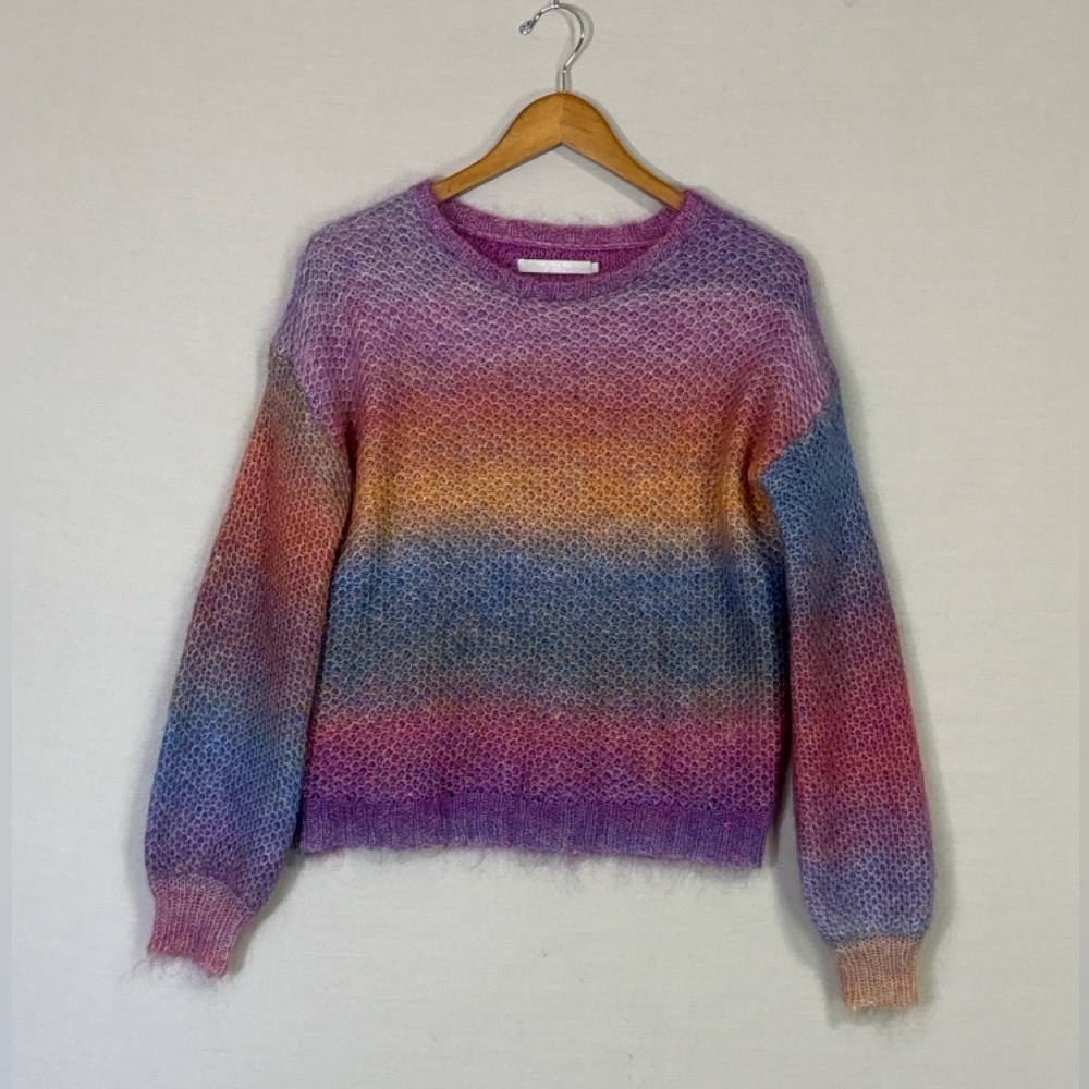 One Grey Day Rainbow Mohair Wool Blend Sweater Small Soft Fuzzy